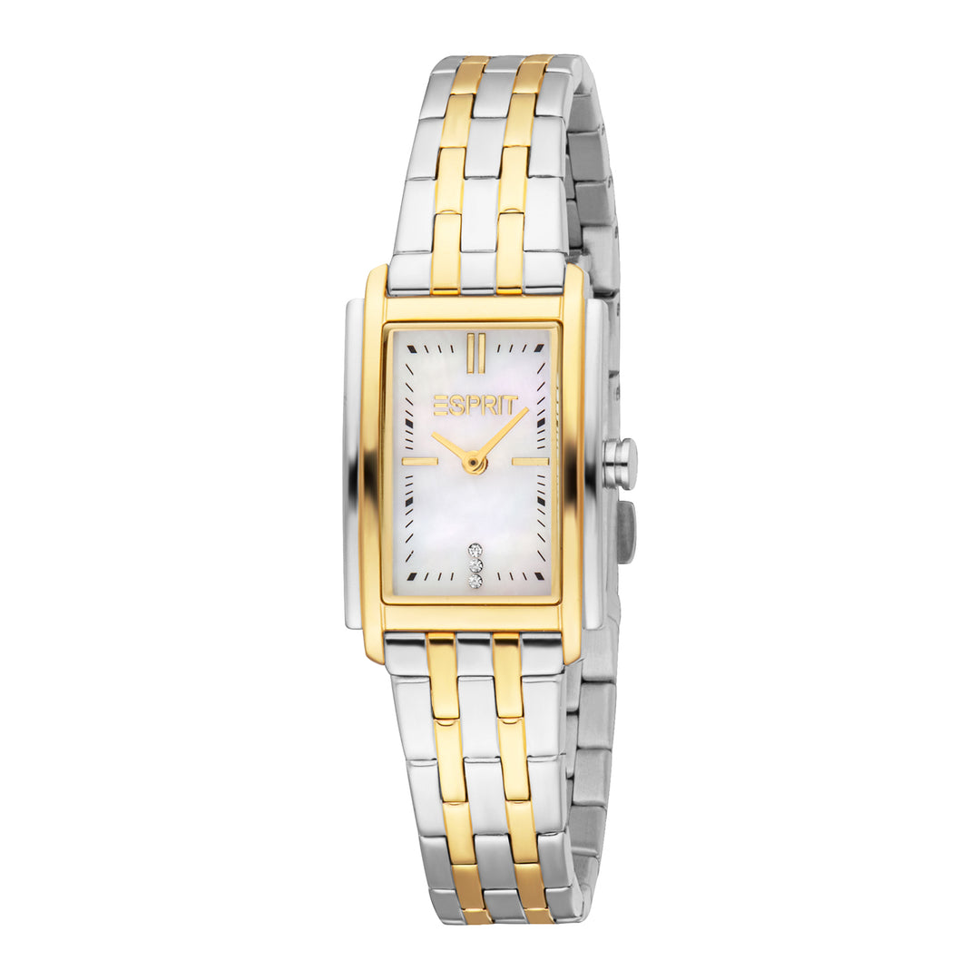 ESPRIT Women Watch, Two Tone Silver & Gold Color Case, White MOP Dial, Two Tone Silver & Gold Color Metal Bracelet, 2 Hands, 3 ATM