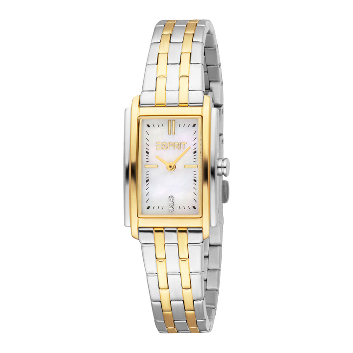 ESPRIT Women Watch, Two Tone Silver & Gold Color Case, White MOP Dial, Two Tone Silver & Gold Color Metal Bracelet, 2 Hands, 3 ATM
