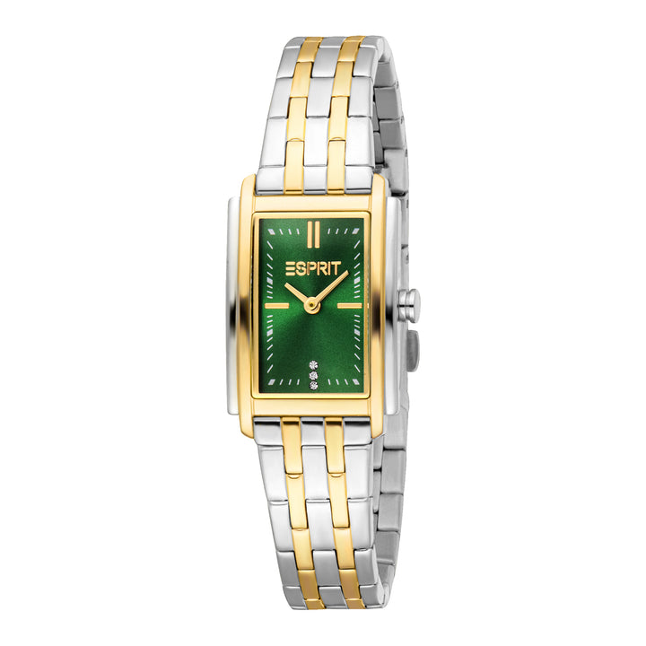 ESPRIT Women Watch, Two Tone Silver & Gold Color Case, Dark Green Dial, Two Tone Silver & Gold Color Metal Bracelet, 2 Hands, 3 ATM