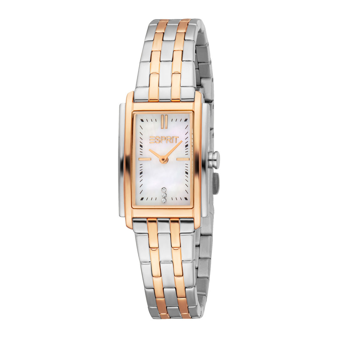 ESPRIT Women Watch, Two Tone Silver & Rose Gold Color Case, White MOP Dial, Two Tone Silver & Rose Gold Color Metal Bracelet, 2 Hands, 3 ATM