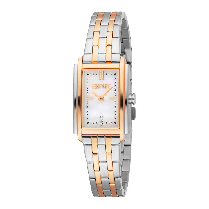 ESPRIT Women Watch, Two Tone Silver & Rose Gold Color Case, White MOP Dial, Two Tone Silver & Rose Gold Color Metal Bracelet, 2 Hands, 3 ATM