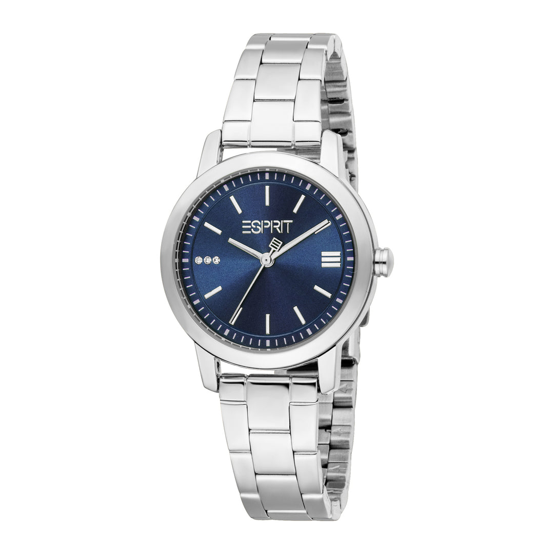 ESPRIT Women Watch, Silver Color Case, Dark Blue Dial, Stainless Steel Metal Bracelet, 3 Hands, 3 ATM