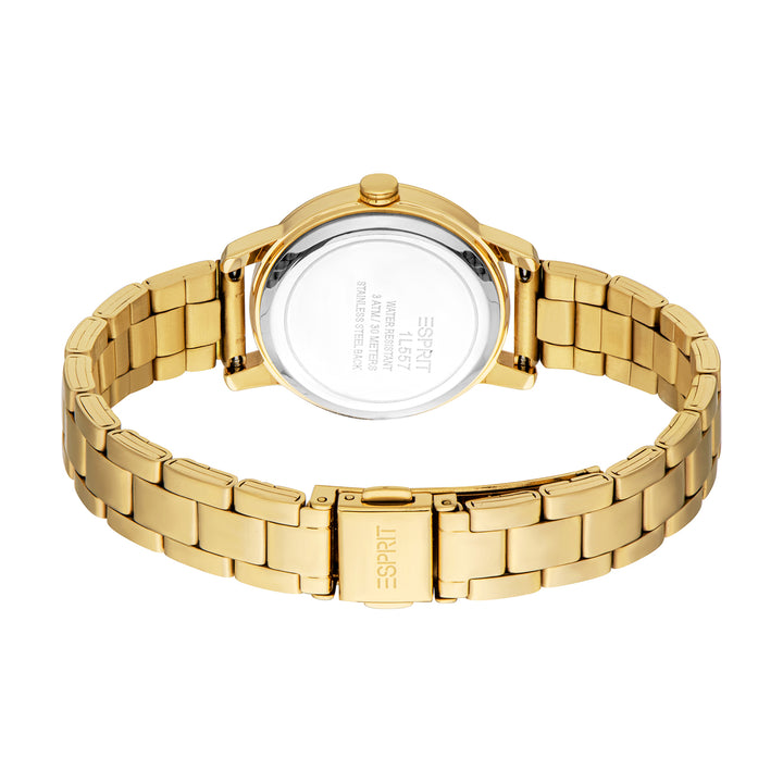 ESPRIT Women Watch, Gold Color Case, Silver Dial, Gold Color Metal Bracelet, 3 Hands, 3 ATM