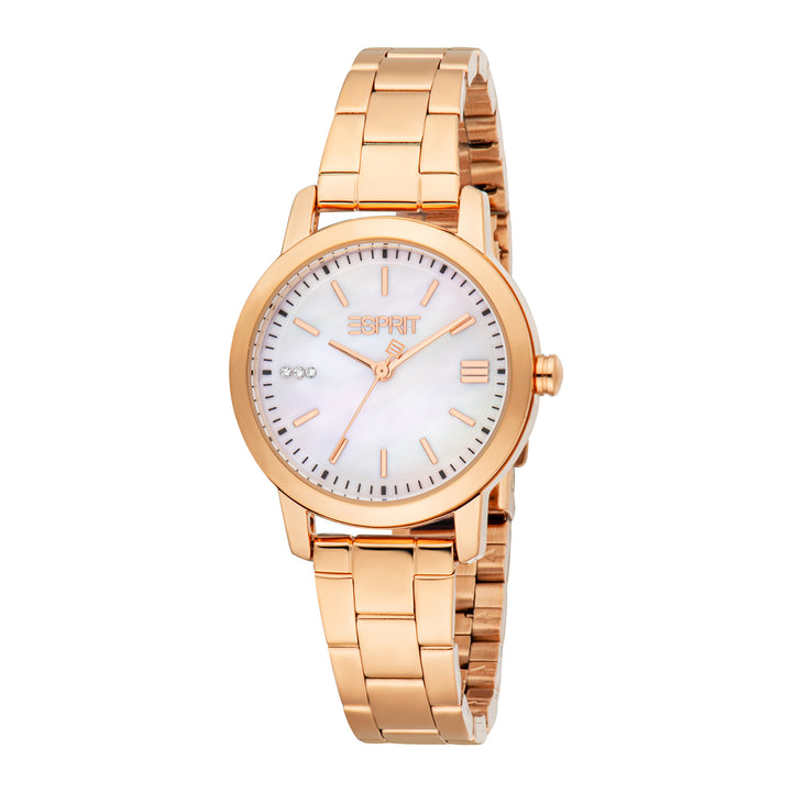 ESPRIT Women Watch, Rose Gold Color Case, White MOP Dial, Rose Gold Color Metal Bracelet, 3 Hands, 3 ATM