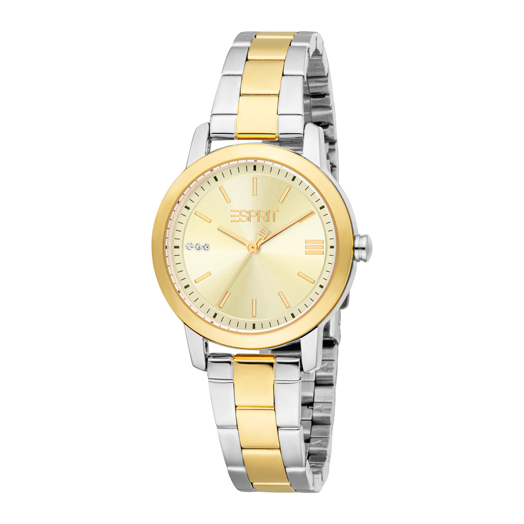 ESPRIT Women Watch, Two Tone Silver & Gold Color Case, Champagne Dial, Two Tone Silver & Gold Color Metal Bracelet, 3 Hands, 3 ATM