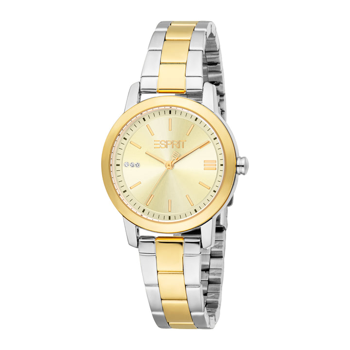 ESPRIT Women Watch, Two Tone Silver & Gold Color Case, Champagne Dial, Two Tone Silver & Gold Color Metal Bracelet, 3 Hands, 3 ATM