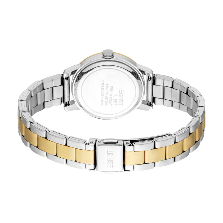 ESPRIT Women Watch, Two Tone Silver & Gold Color Case, Champagne Dial, Two Tone Silver & Gold Color Metal Bracelet, 3 Hands, 3 ATM