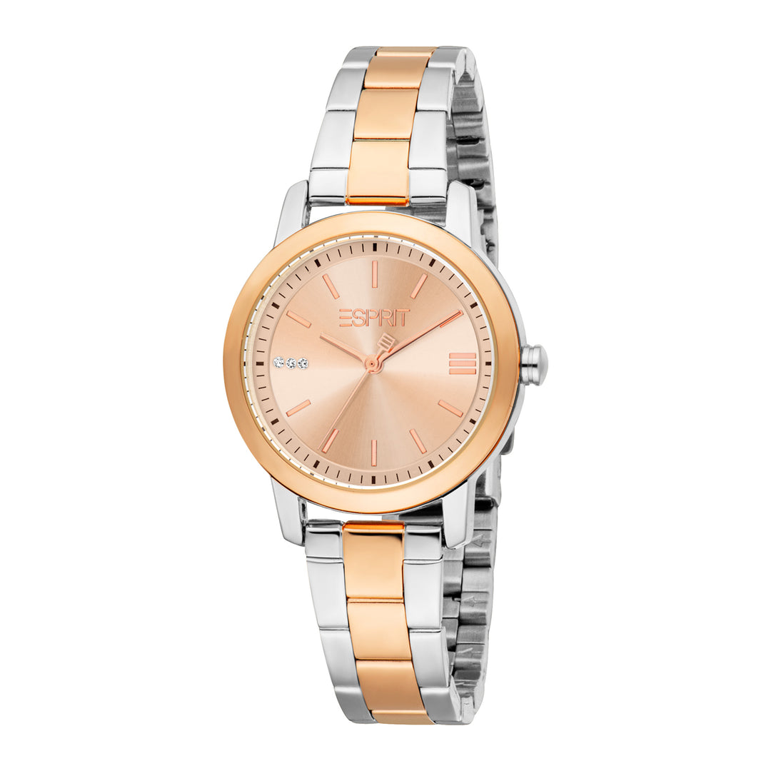 ESPRIT Women Watch, Two Tone Silver & Rose Gold Color Case, Rose Gold Dial, Two Tone Silver & Rose Gold Color Metal Bracelet, 3 Hands, 3 ATM