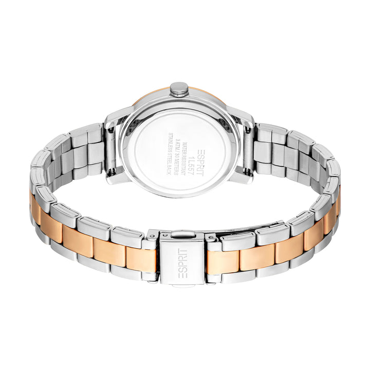 ESPRIT Women Watch, Two Tone Silver & Rose Gold Color Case, Rose Gold Dial, Two Tone Silver & Rose Gold Color Metal Bracelet, 3 Hands, 3 ATM