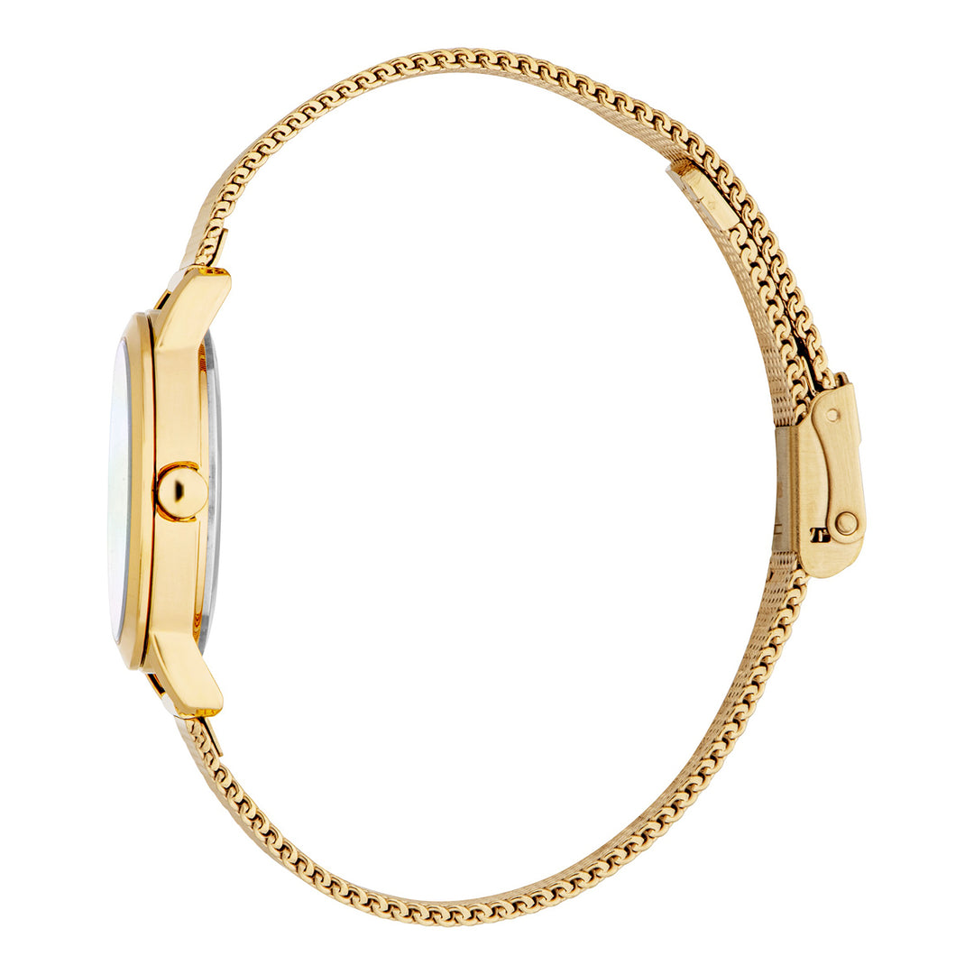 ESPRIT Women Watch, Gold Color Case, White MOP Dial, Gold Color Mesh Bracelet, 3 Hands, 3 ATM