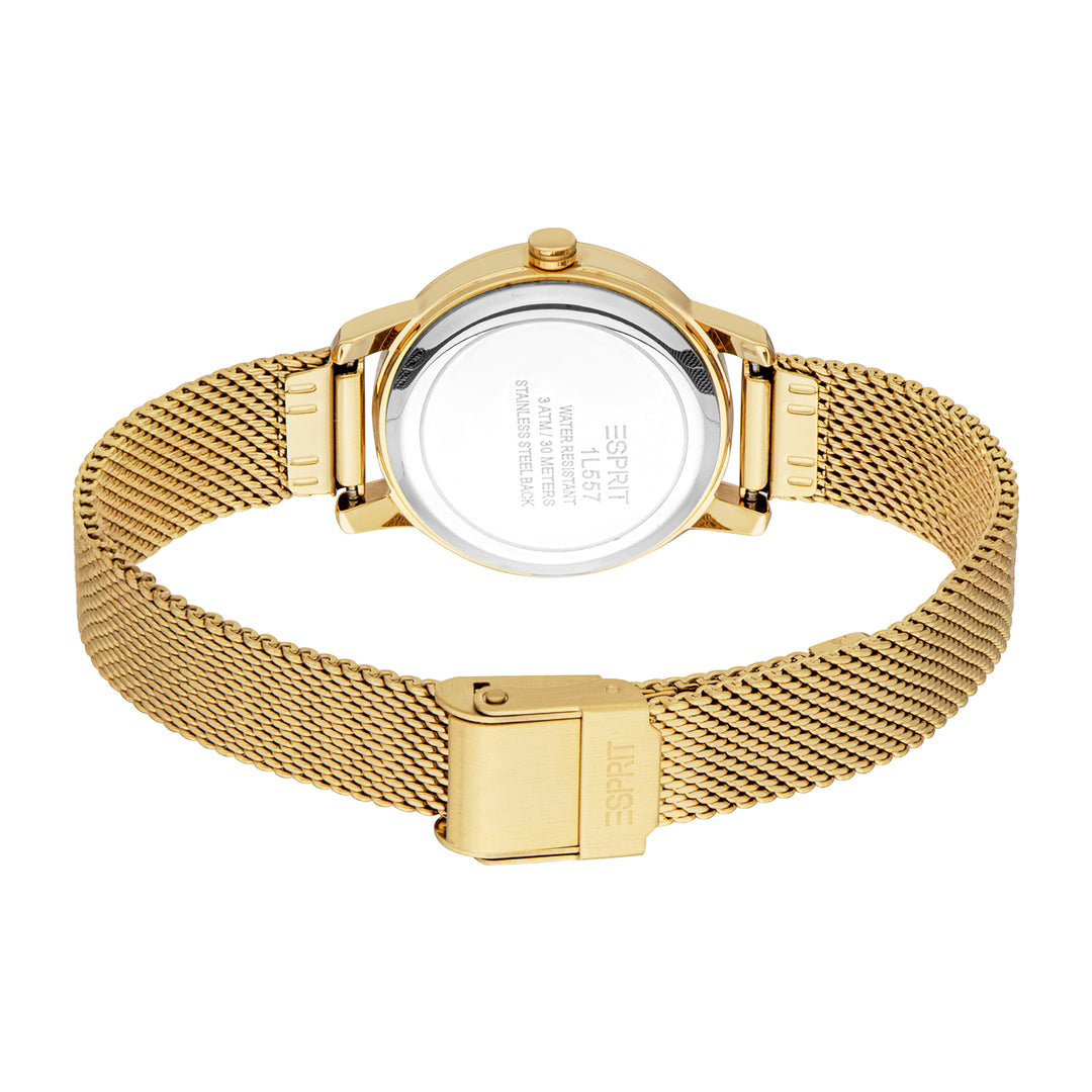 ESPRIT Women Watch, Gold Color Case, White MOP Dial, Gold Color Mesh Bracelet, 3 Hands, 3 ATM