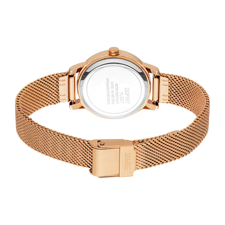 ESPRIT Women Watch, Rose Gold Color Case, White MOP Dial, Rose Gold Color Mesh Bracelet, 3 Hands, 3 ATM