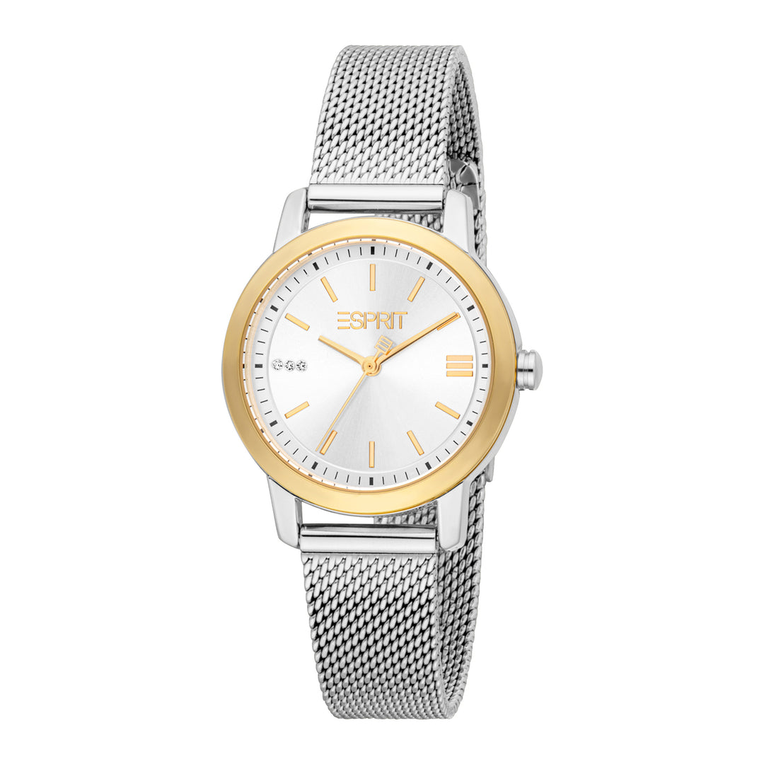 ESPRIT Women Watch, Two Tone Silver & Gold Color Case, Silver Dial, Stainless Steel Mesh Bracelet, 3 Hands, 3 ATM