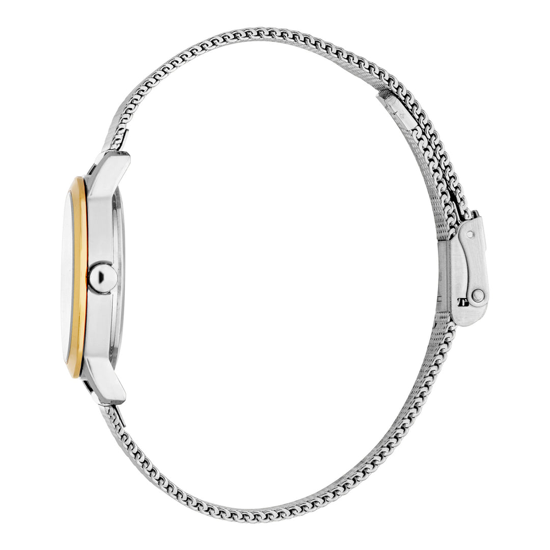 ESPRIT Women Watch, Two Tone Silver & Gold Color Case, Silver Dial, Stainless Steel Mesh Bracelet, 3 Hands, 3 ATM