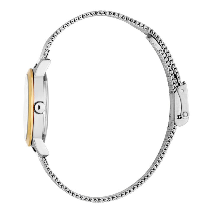 ESPRIT Women Watch, Two Tone Silver & Gold Color Case, Silver Dial, Stainless Steel Mesh Bracelet, 3 Hands, 3 ATM