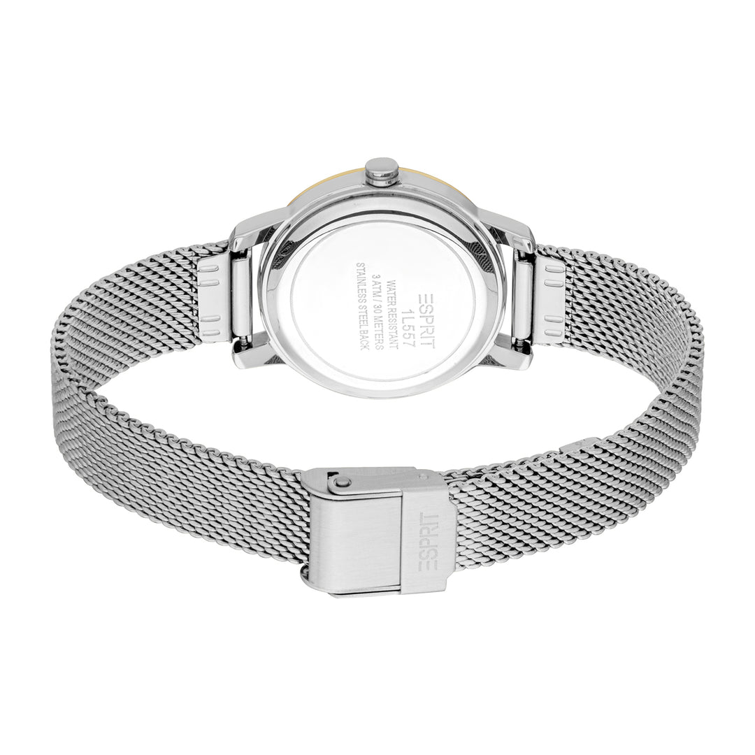 ESPRIT Women Watch, Two Tone Silver & Gold Color Case, Silver Dial, Stainless Steel Mesh Bracelet, 3 Hands, 3 ATM