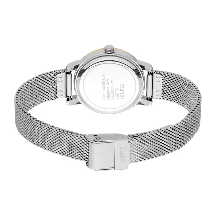 ESPRIT Women Watch, Two Tone Silver & Gold Color Case, Silver Dial, Stainless Steel Mesh Bracelet, 3 Hands, 3 ATM