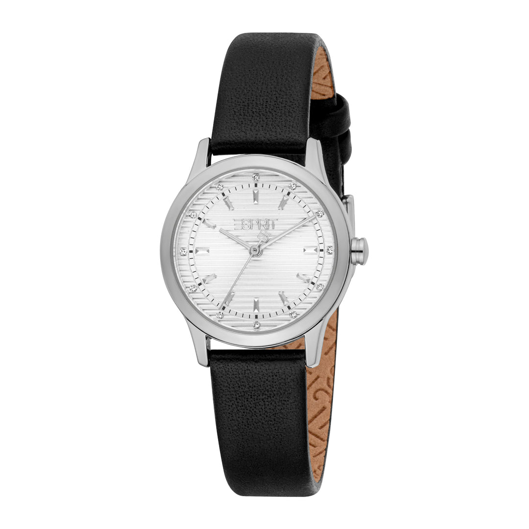 ESPRIT Women Watch, Silver Color Case, Silver Dial, Black Leather Strap, 3 Hands, 3 ATM