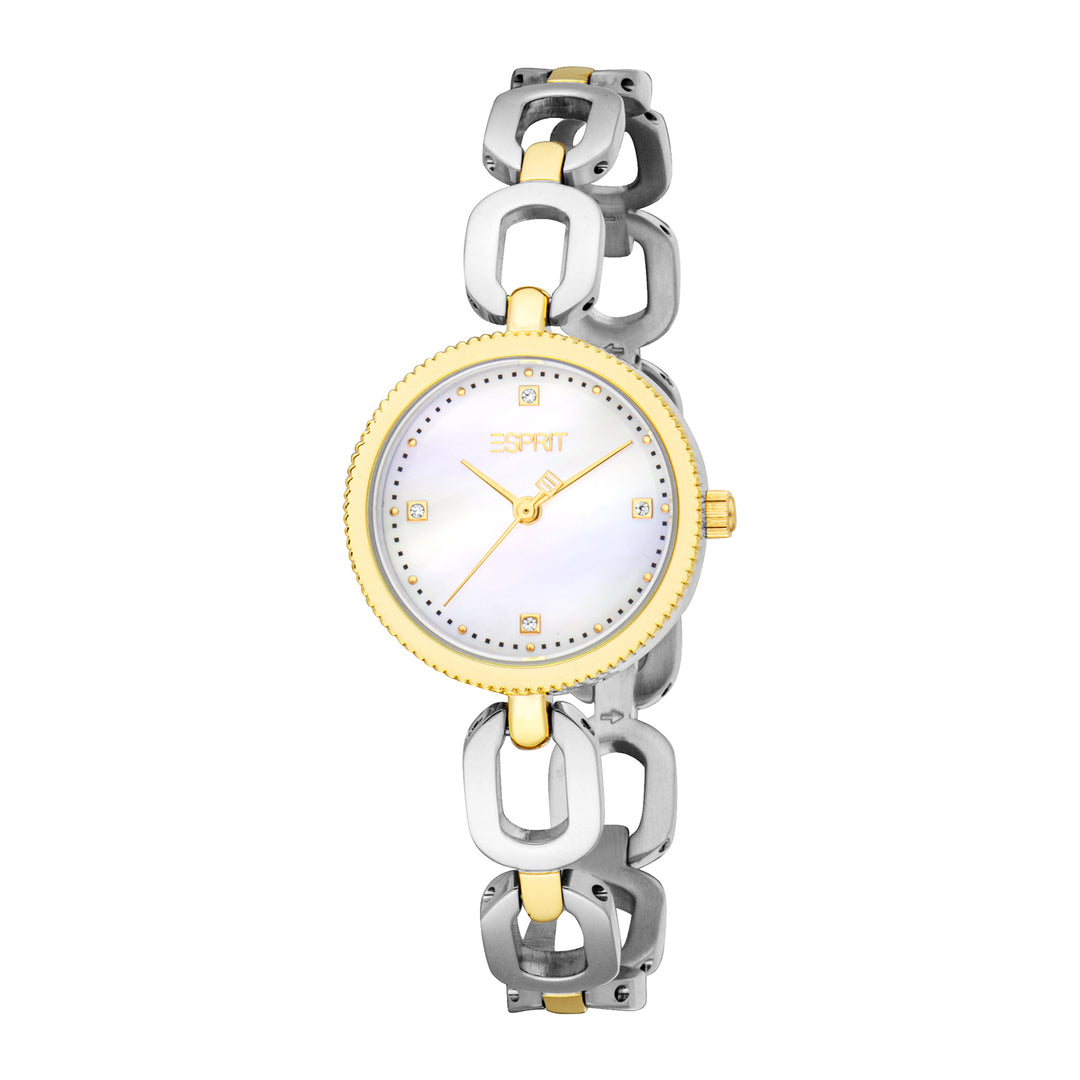 ESPRIT Women Watch, Two Tone Silver & Gold Color Case, White MOP Dial, Two Tone Silver & Gold Color Metal Bracelet, 3 Hands, 3 ATM