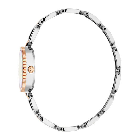 ESPRIT Women Watch, Two Tone Silver & Rose Gold Color Case, White MOP Dial, Two Tone Silver & Rose Gold Color Metal Bracelet, 3 Hands, 3 ATM