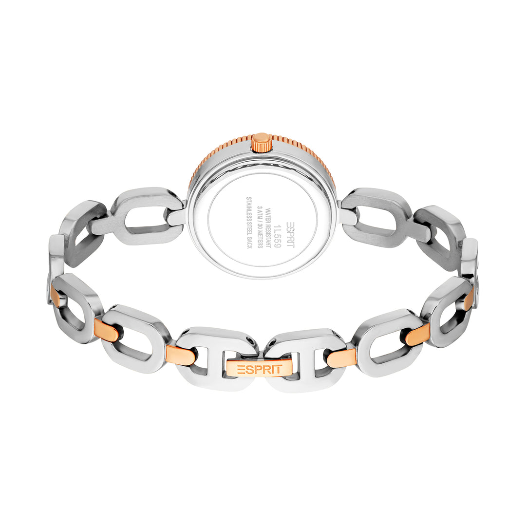 ESPRIT Women Watch, Two Tone Silver & Rose Gold Color Case, White MOP Dial, Two Tone Silver & Rose Gold Color Metal Bracelet, 3 Hands, 3 ATM