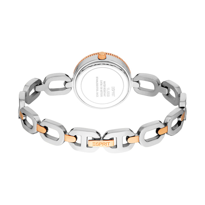 ESPRIT Women Watch, Two Tone Silver & Rose Gold Color Case, White MOP Dial, Two Tone Silver & Rose Gold Color Metal Bracelet, 3 Hands, 3 ATM