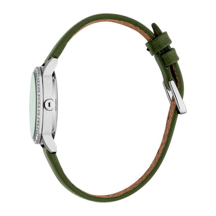 ESPRIT Women Watch, Silver Color Case, Dark Green Dial, Dark Green Leather Strap, 3 Hands, 3ATM