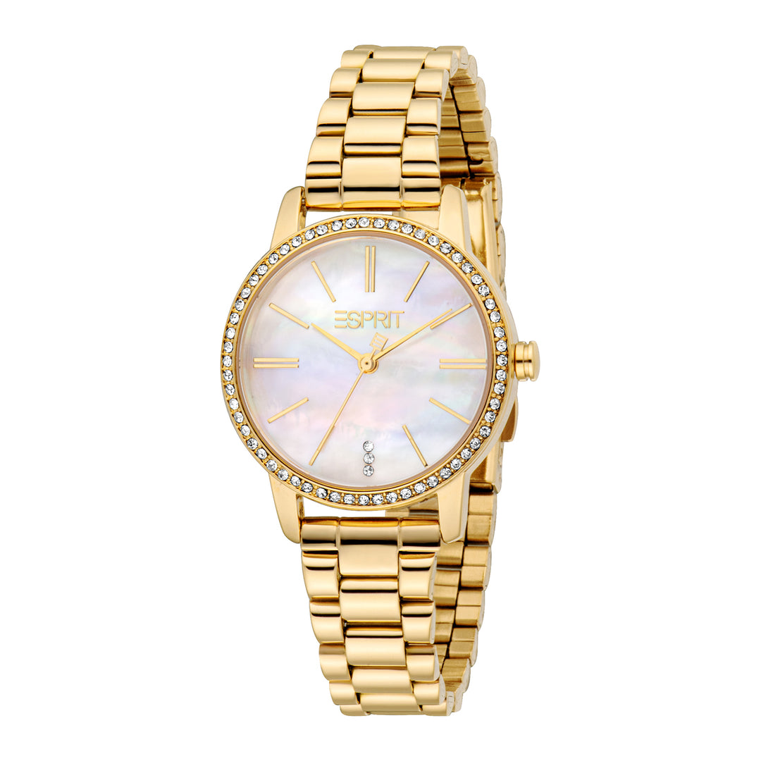 ESPRIT Women Watch, Gold Color Case, White MOP Dial, Gold Color Metal Bracelet, 3 Hands, 3ATM