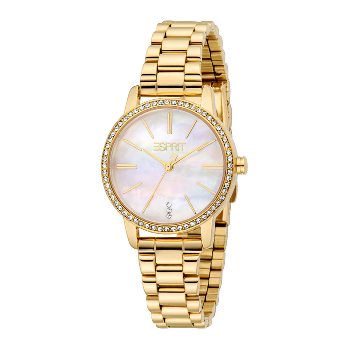ESPRIT Women Watch, Gold Color Case, White MOP Dial, Gold Color Metal Bracelet, 3 Hands, 3ATM