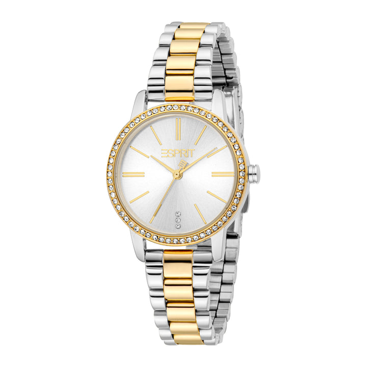 ESPRIT Women Watch, Two Tone Silver & Gold Color Case, Silver Dial, Two Tone Silver & Gold Color Metal Bracelet, 3 Hands, 3ATM