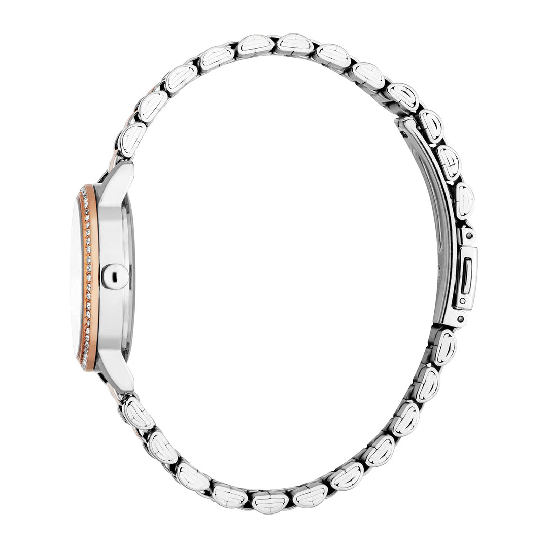 ESPRIT Women Watch, Two Tone Silver & Rose Gold Color Case, Silver Dial, Two Tone Silver & Rose Gold Color Metal Bracelet, 3 Hands, 3ATM