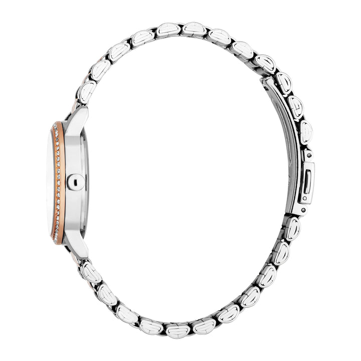 ESPRIT Women Watch, Two Tone Silver & Rose Gold Color Case, Silver Dial, Two Tone Silver & Rose Gold Color Metal Bracelet, 3 Hands, 3ATM