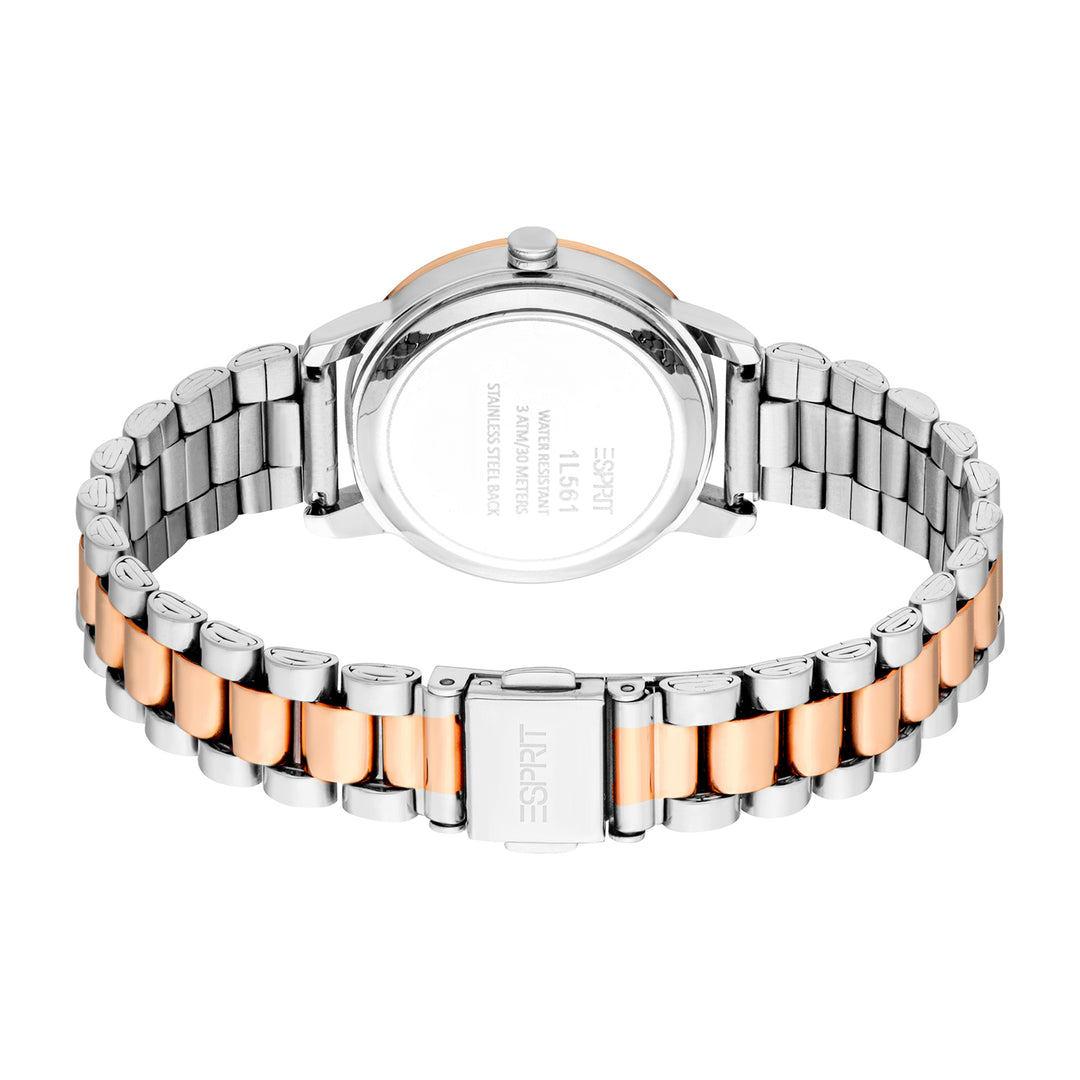 ESPRIT Women Watch, Two Tone Silver & Rose Gold Color Case, Silver Dial, Two Tone Silver & Rose Gold Color Metal Bracelet, 3 Hands, 3ATM