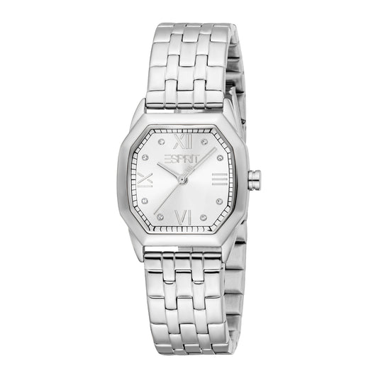 ESPRIT Women Watch, Silver Color Case, Silver Dial, Stainless Steel Metal Bracelet, 3 Hands, 3 ATM