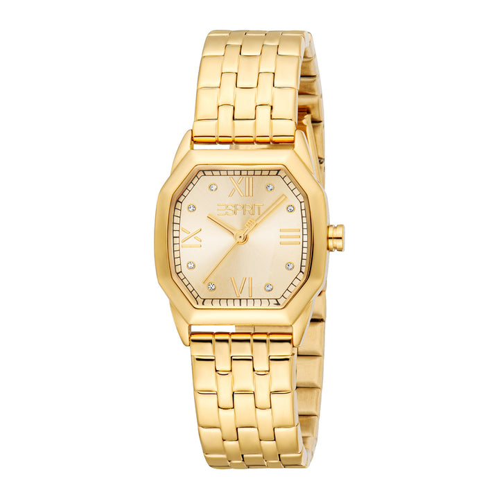 ESPRIT Women Watch, Gold Color Case, Champagne Dial, Gold Color Metal Bracelet, 3 Hands, 3 ATM