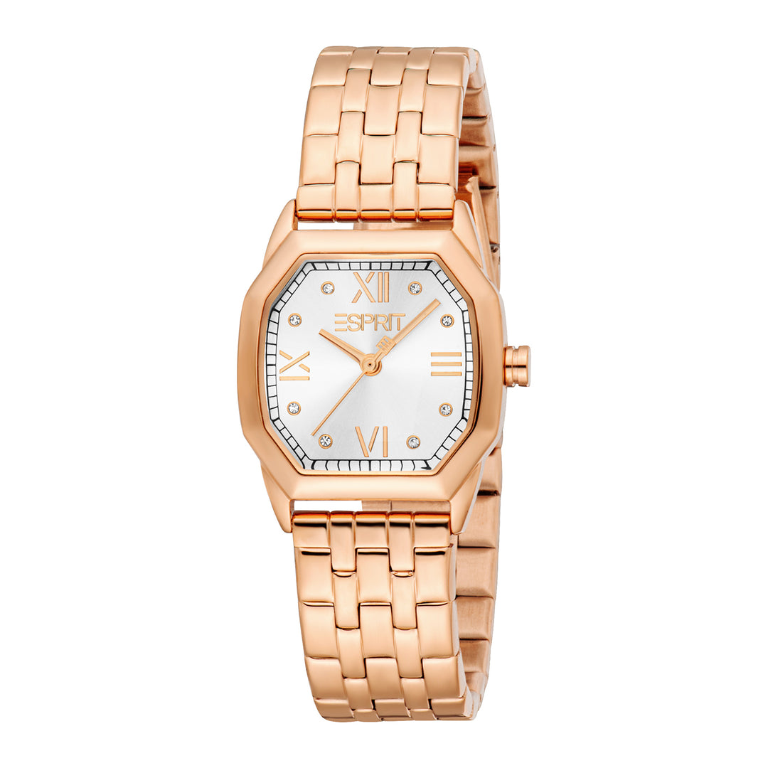 ESPRIT Women Watch, Rose Gold Color Case, Silver Dial, Rose Gold Color Metal Bracelet, 3 Hands, 3 ATM