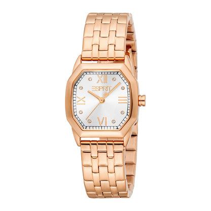 ESPRIT Women Watch, Rose Gold Color Case, Silver Dial, Rose Gold Color Metal Bracelet, 3 Hands, 3 ATM