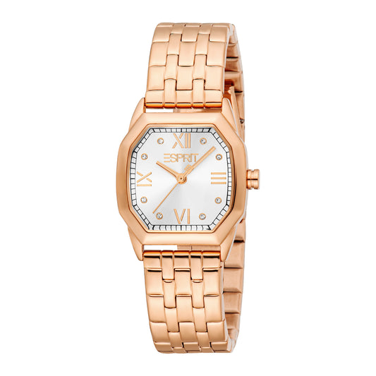 ESPRIT Women Watch, Rose Gold Color Case, Silver Dial, Rose Gold Color Metal Bracelet, 3 Hands, 3 ATM