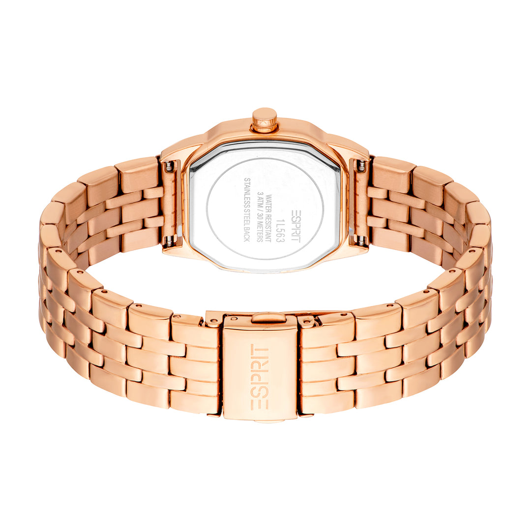 ESPRIT Women Watch, Rose Gold Color Case, Silver Dial, Rose Gold Color Metal Bracelet, 3 Hands, 3 ATM
