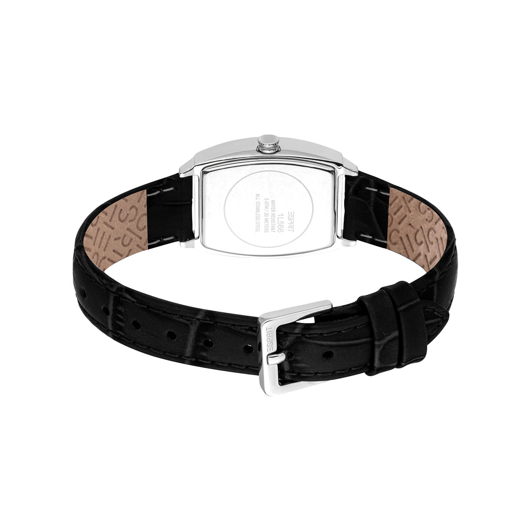 ESPRIT Women Watch, Silver Color Case, Silver Dial, Black Leather Strap, 3 Hands, 1 ATM