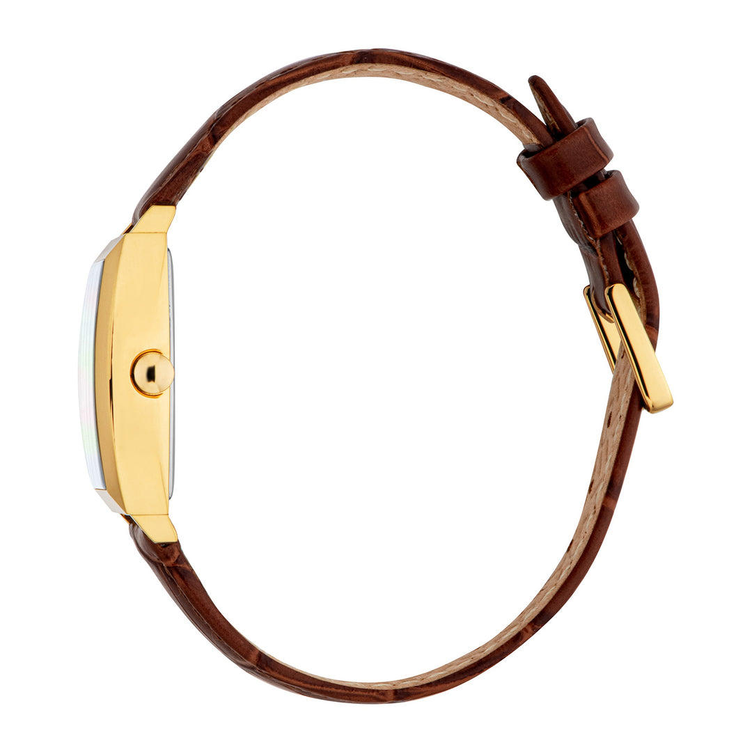 ESPRIT Women Watch, Gold Color Case, White MOP Dial, Dark Brown Leather Strap, 3 Hands, 1 ATM
