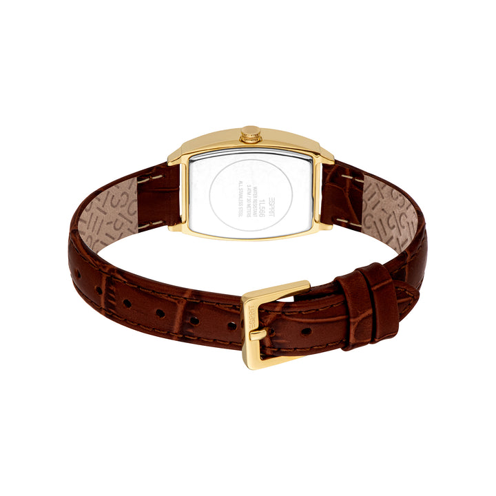ESPRIT Women Watch, Gold Color Case, White MOP Dial, Dark Brown Leather Strap, 3 Hands, 1 ATM