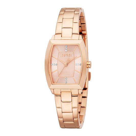 ESPRIT Women Watch, Rose Gold Color Case, Rose Gold Dial, Rose Gold Color Metal Bracelet, 3 Hands, 1 ATM