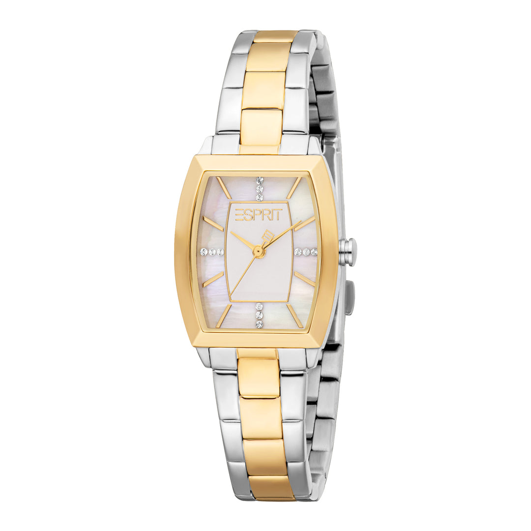 ESPRIT Women Watch, Two Tone Silver & Gold Color Case, White MOP Dial, Two Tone Silver & Gold Color Metal Bracelet, 3 Hands, 1 ATM