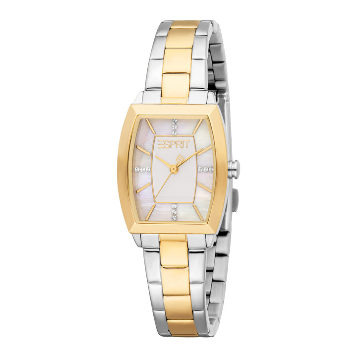 ESPRIT Women Watch, Two Tone Silver & Gold Color Case, White MOP Dial, Two Tone Silver & Gold Color Metal Bracelet, 3 Hands, 1 ATM
