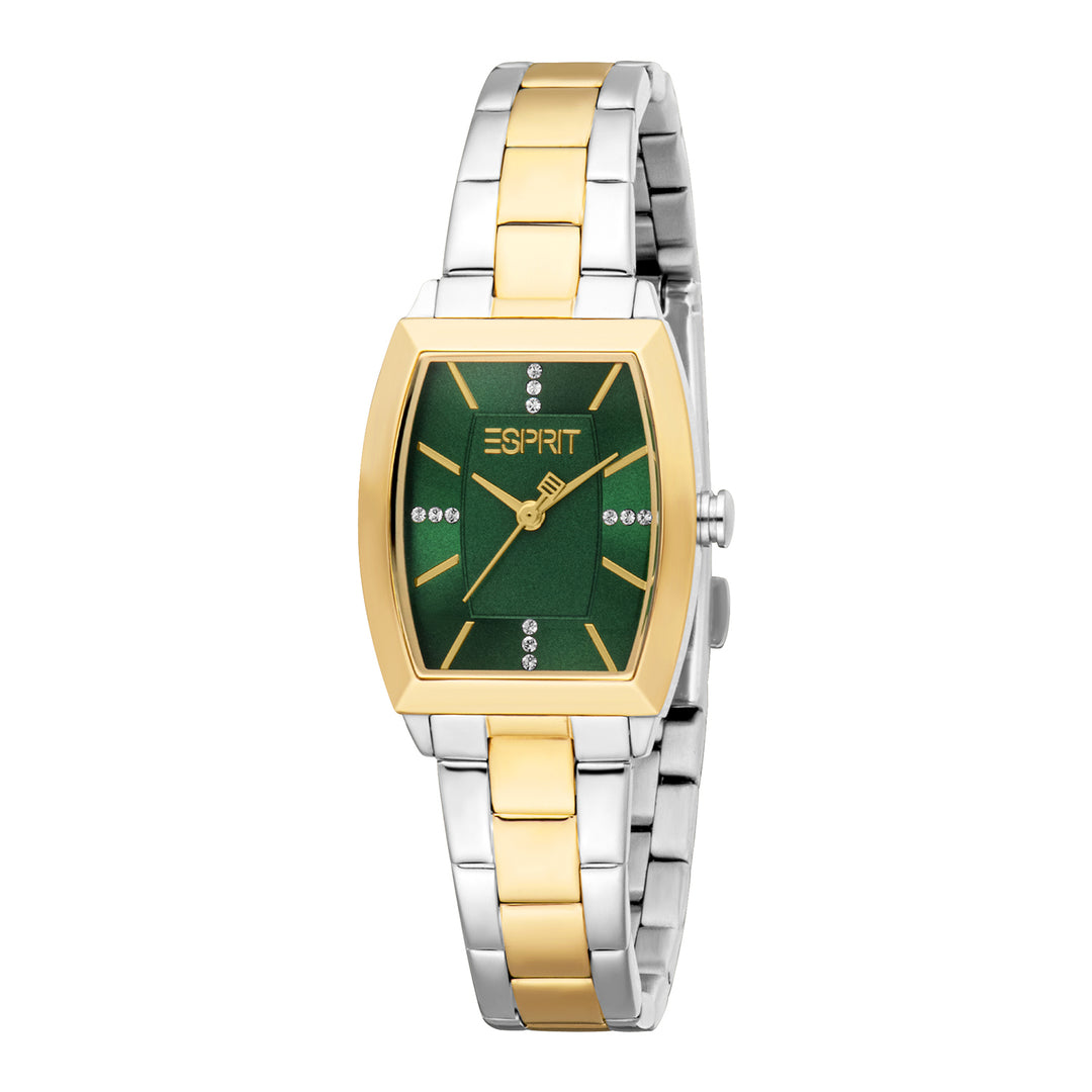 ESPRIT Women Watch, Two Tone Silver & Gold Color Case, Dark Green Dial, Two Tone Silver & Gold Color Metal Bracelet, 3 Hands, 1 ATM