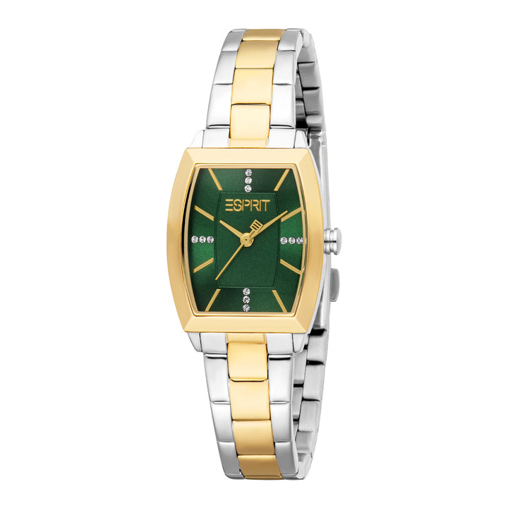 ESPRIT Women Watch, Two Tone Silver & Gold Color Case, Dark Green Dial, Two Tone Silver & Gold Color Metal Bracelet, 3 Hands, 1 ATM