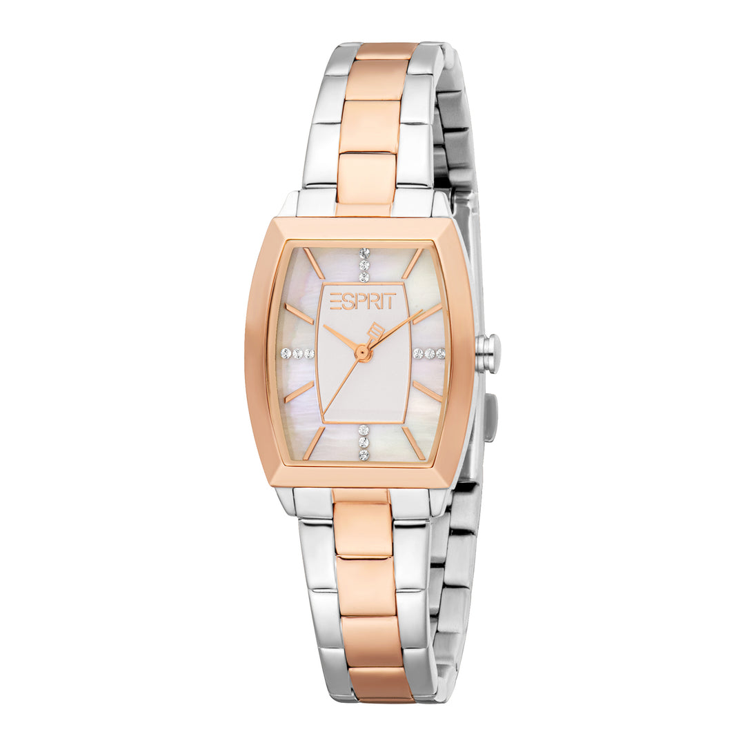ESPRIT Women Watch, Two Tone Silver & Rose Gold Color Case, White MOP Dial, Two Tone Silver & Rose Gold Color Metal Bracelet, 3 Hands, 1 ATM