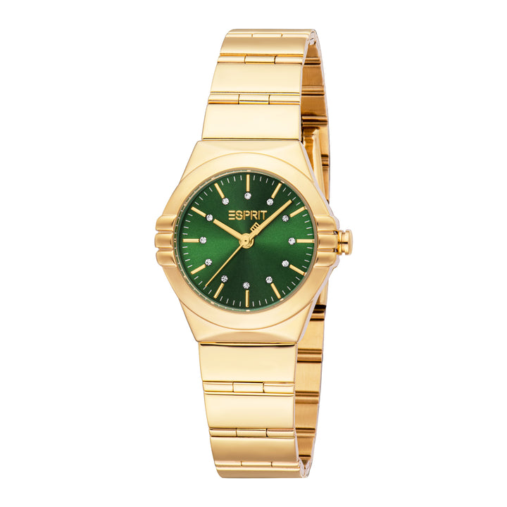 ESPRIT Women Watch, Gold Color Case, Dark Green Dial, Gold Color Metal Bracelet, 3 Hands, 3 ATM