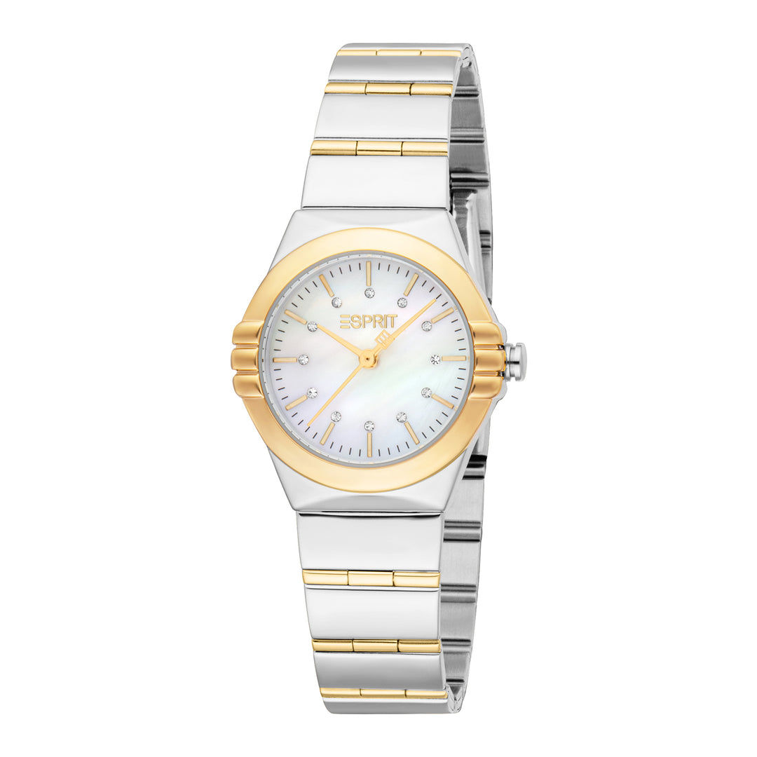 ESPRIT Women Watch, Two Tone Silver & Gold Color Case, White MOP Dial, Two Tone Silver & Gold Color Metal Bracelet, 3 Hands, 3 ATM